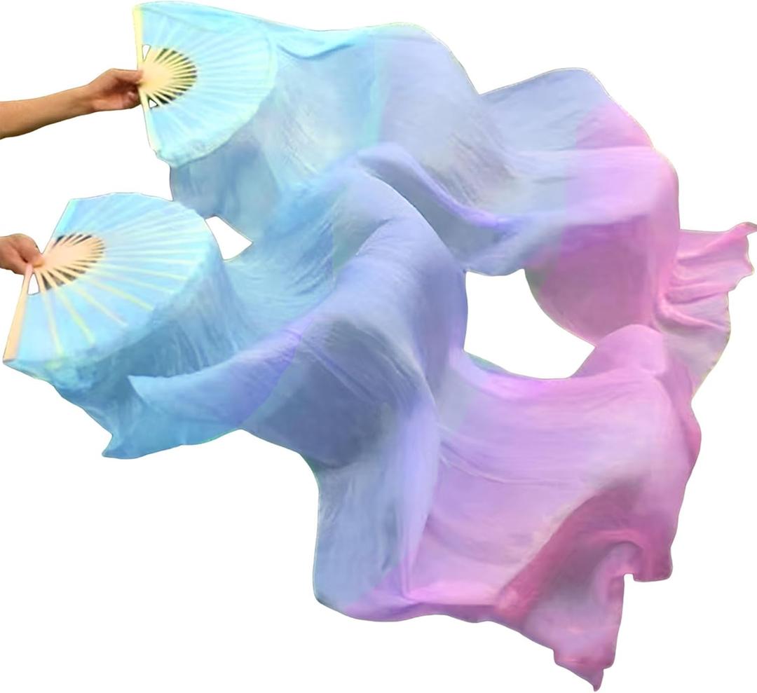 Professional Chinese Dance Fans - Handmade Faux Silk & Bamboo Foldable Fans | Belly Dancing Performance Set with Multiple Colors | Traditional Silk Fan Pair (Medium, H-1-bpp)