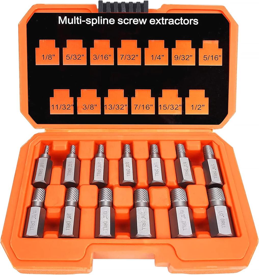 XEWEA 13Pcs Screw Extractor Set Multi-Spline Easy Out Bolt Extractor Kit, Chrome Molybdenum Alloy Steel Hex Head Bolt Remover Tool for Broken Stripped Rusted Bolts Screws Nuts