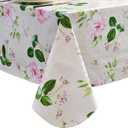 LIBERECOO Reinforced Vinyl Tablecloth with Flannel Backing Waterproof Oil-Proof Floral Plastic Table Cloth Stain-Resistant Wipeable Table Cover Not Stiff