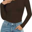 MANGOPOP Round Neck Long Sleeve Short Sleeve Bodysuits for Women Basic Body Suit Shirts Tops (Medium)