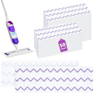 50 Count Microfiber Mop Pads Compatible with Swiffer Powermop, Disposable or Reusable Replacement Pads for Wet & Dry Use, PowerMop Refills for Multi-Surface Floor Cleaning