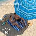 PASAMIC 7ft Beach Umbrella for Sand with Sand Anchor & Tilt, UPF 50+ Protection Beach Umbrellas for Heavy Duty Wind Portable with Carry Bag and Hook, for Patio Garden Pool, Light Blue Stripes