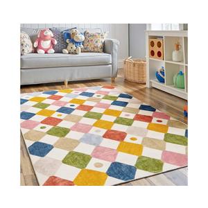 jinchan Macy 3x5 Area Rug for Kids Room Modern Colorful Checkered Diamond Nursery Rug Indoor Washable Soft Non Slip Carpet for Playroom Classroom Bedroom Dorm Daycare Living Room Circus on Cream