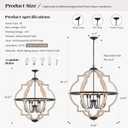 8-Light Wood Pendant Light,31.96'' Vintage Rustic White Wood Chandeliers,Retro Industrial Hanging Light Fixtures for Dining Room Entryway, Bedroom