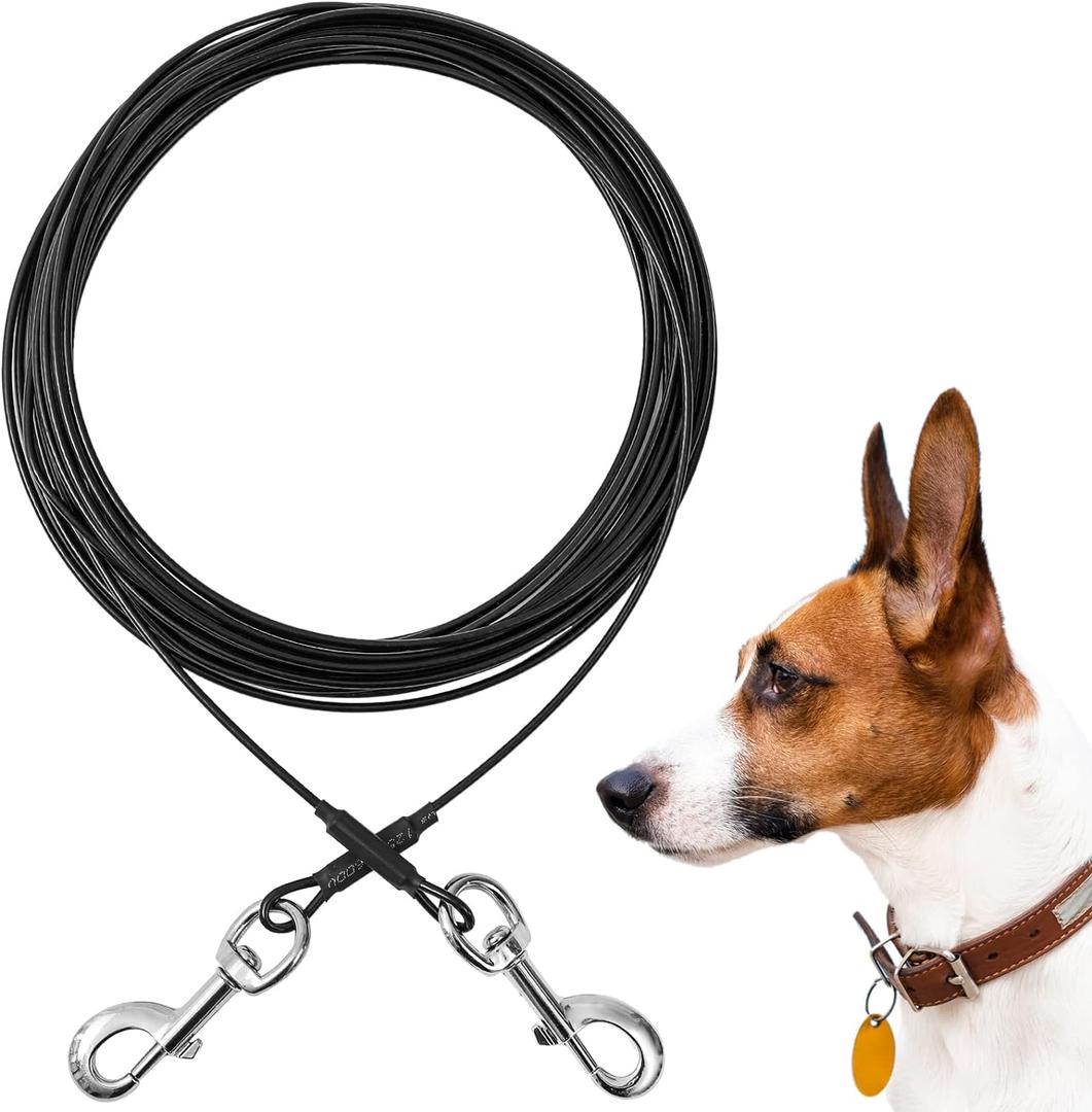 Dog Tie Out Cable,50ft Dog Run Cable,Tie-Out Cable for Small Dogs Up to 60 lbs,Dogs Leash Tether for Yard,Camping and Outside (Black)