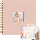 Vienrose Kids Scrapbook Album 10.4"X10.0" with Window Silk Fabric Cover Acid-Free Pages Personalised DIY Photos Scrapbooking for Baby Memory Book, First Year Keepsake Journal Gift Boy Girl, Pink, 10.4"X10.0" 20Sheets