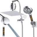Hibbent All Metal 12'' Dual Filtered Rainfall Shower Head Combo, High Pressure Handheld Shower Head with 12'' Adjustable Curved Extension Arm, 20 Stage Shower Filter, 10-spray, 71'' Hose, Chrome