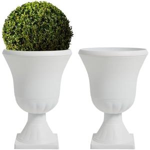 Worth Garden 2-Pack Plastic Urn Planters - 22'' Tall Round Classic Resin Flower Pots Pure White Traditional Large Plant Pots for Front Porch Patio Deck Wedding Decoration Pot - Indoor & Outdoor