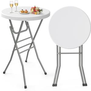 Pureegg Round Cocktail Table - High Top Bar Table (28" Diameter x 43.3" Height) with X-Shaped Support Frame, Foldable & Portable for Parties, Weddings, Events & Home Use, White - 1PCS