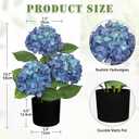 Hollyone Blue Hydrangea Artificial Flowers in Pot Large Silk Three-Head Hydrangeas Flowers Fake Flowers Arrangements for Indoor Home Office Kitchen Table Centerpieces Wedding Decorations