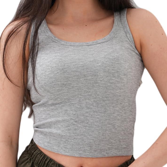 Women's Sleeveless Full Length Ribbed Fitted Racerback Workout Crew High Neck Basic Tank Top - (Grey,S)