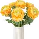 Real Touch Yellow Ranunculus Artificial Flowers 6PCS Artificial Peonies Faux Ranunculus with Stem for DIY Wedding Bouquet Party Table Home Decor(Yellow)