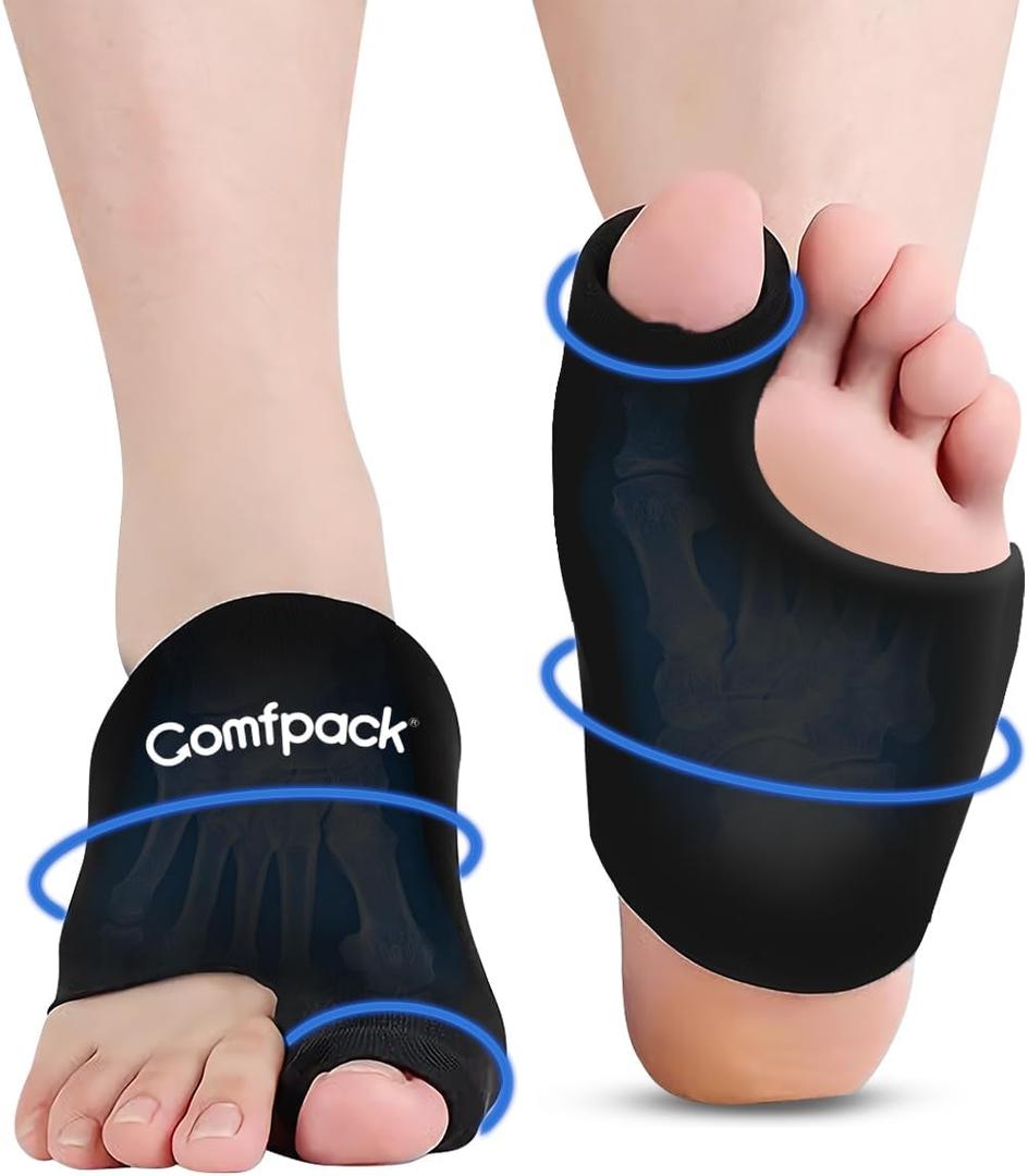 Comfpack Foot Toe Ice Packs Wrap for Bunion, Plantar Fasciitis, Hallux Valgus, Gout, Swelling & Injuries, Big Toe Brace for Arthritis, Hot Cold Compress Therapy Gel Ice Pack for Feet Recovery, 2 Packs