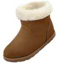festooning Girls Faux Fur Shearling Style Boots Girls Warm Winter Non-Slip Zip Snow Boots for Indoor Outdoor Big Kid Brown Size 4