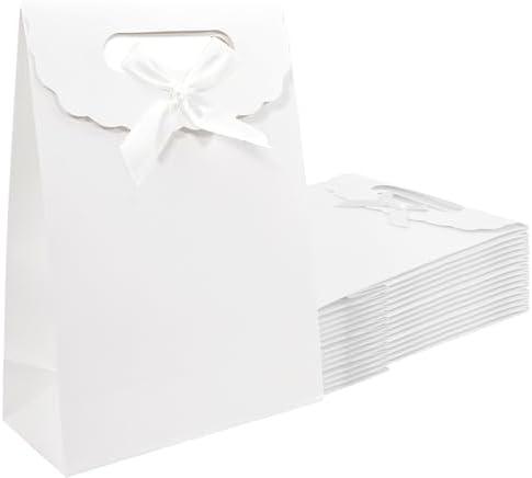 Patdefie Gift Bags With Handles Small Size 7×4×10 Inch 12pcs Medium Size for Birthday, Party, Favor, Wedding, Anniversary (White)