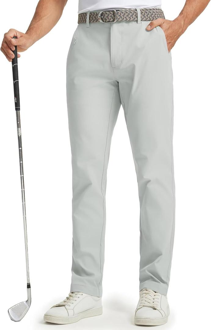 M MAELREG Mens Golf Pants 8 Pockets Water-Resistant -30"/32"/34" Lightweight Stretch Business Casual Work Mens Dress Pants (36W x 34L, Silver Grey)