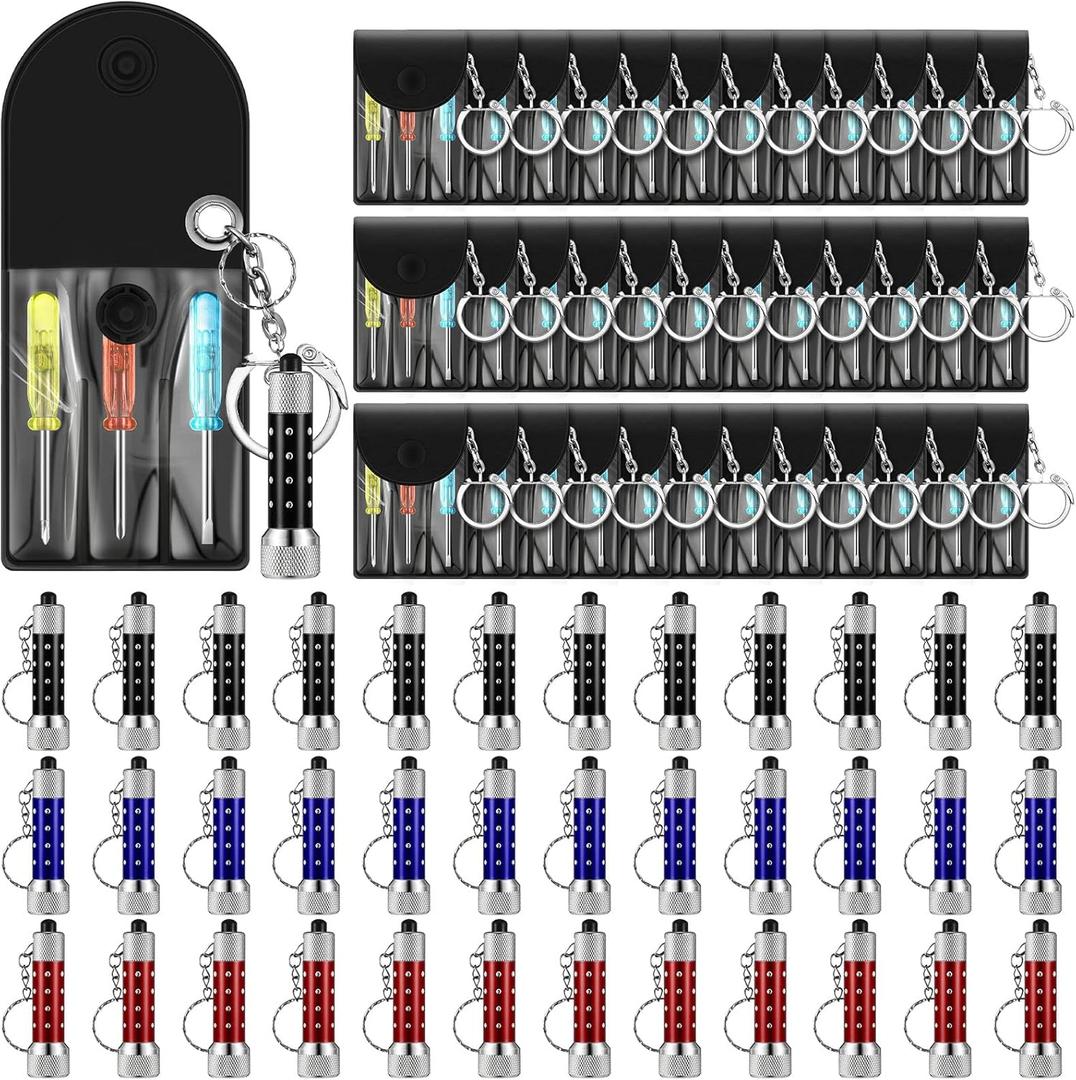 Jutom Mini Screwdriver Keychain Set Flashlight Bulk LED Keychain Mini Hand Tool Gifts for Men Adult Father Day Birthday Party Favors(72 Pcs)