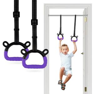 EXQ Home Kids Gymnastic Rings Pull up Rings for Chlidren Exercise,Indoor Gym Ring,Kids Gymnastics Rings with Adjustable Straps,Load Bearing 220lb (NO Bar) (Purple)