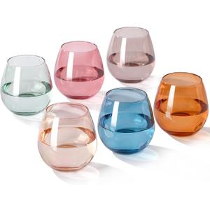 Colored Stemless Wine Glasses Set of 6-15 oz -Hand-Blown Colored Drinking Glasses, European Design Crystal Glass For Red & White Wine, Unique Gifts for Wedding, Birthday Christmas(Multicolor)