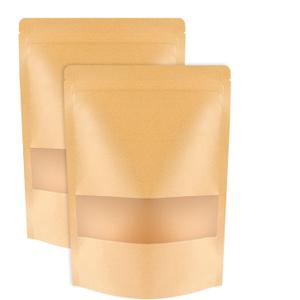 100 Pcs Kraft Stand Up Pouches 5.5 x 7.9 Inch Resealable Zip Lock Food Storage Bags with Matte Window for Packaging