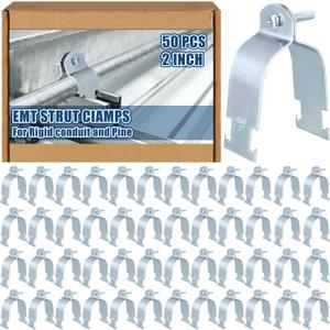 Landhoow Emt Pipe Universal Strut Clamps Strut Channel Accessory Electro Galvanized Conduit Clamp with Bolt and Nut, Rigid Pipe Tool(2 Inch,Silver,50 Pcs)