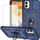 Yodueiv for Galaxy A05 Case, Samsung A05 SM-A055F Case with Tempered Glass Screen Protector and Slide Camera Cover, Magnetic Ring Car Mount Holder Protective Cover for Samsung Galaxy A05 Blue