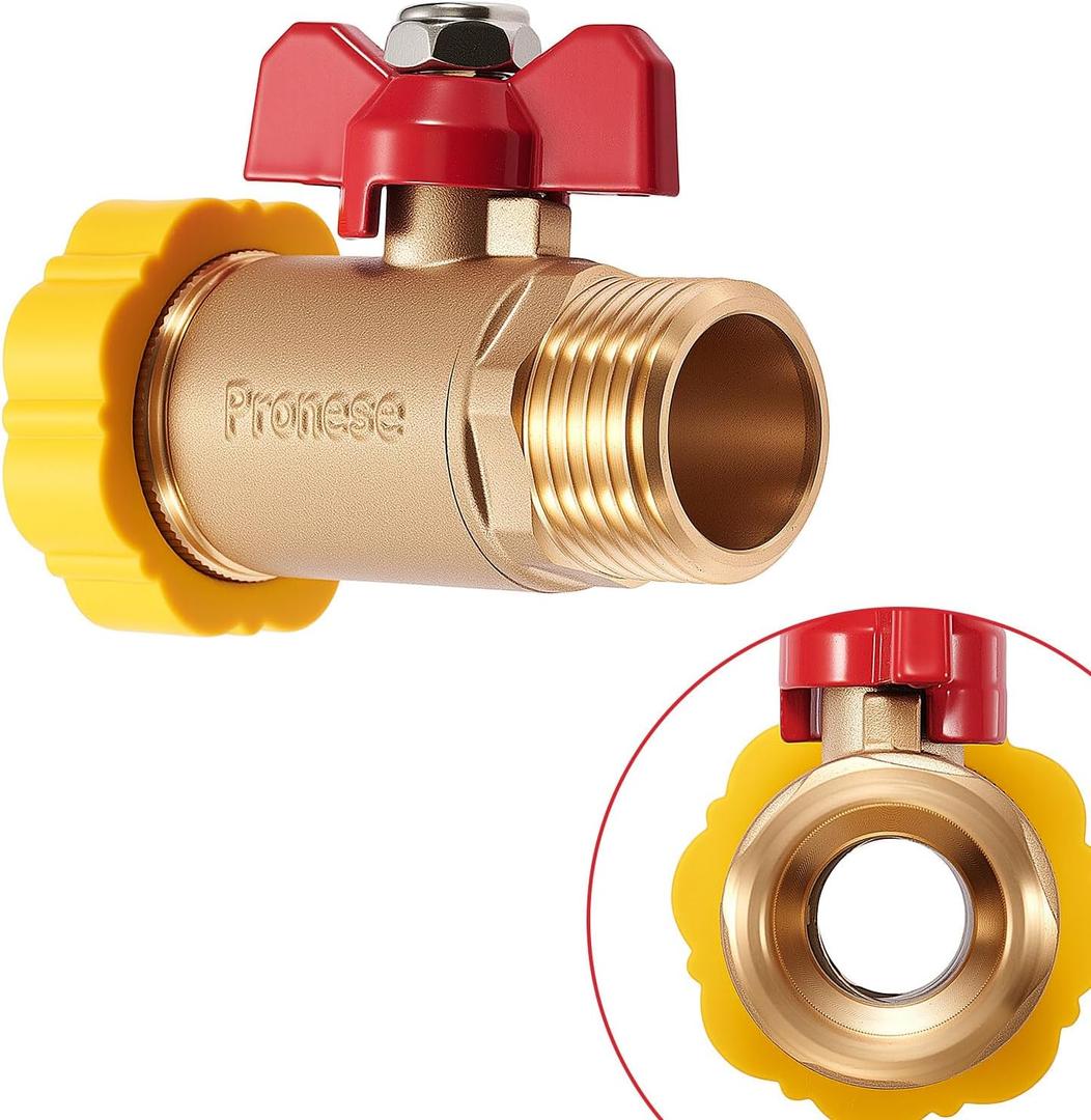 Full Flow Brass 3/4''GHT High Flow Garden Hose Shut Off Valve Hose,Heavy Duty No Restricted-Flow Water Shut-Off Connector,Full Port Ball Valve Adapter
