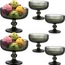Vesici 6 Pcs Vintage Glass Dessert Bowls 9 oz Ice Cream Cups Trifle Pedestal Bowl Vintage Strips Embossed Glass Dishes for Candy Fruit Salad for Home Party Wedding(Dark Green)