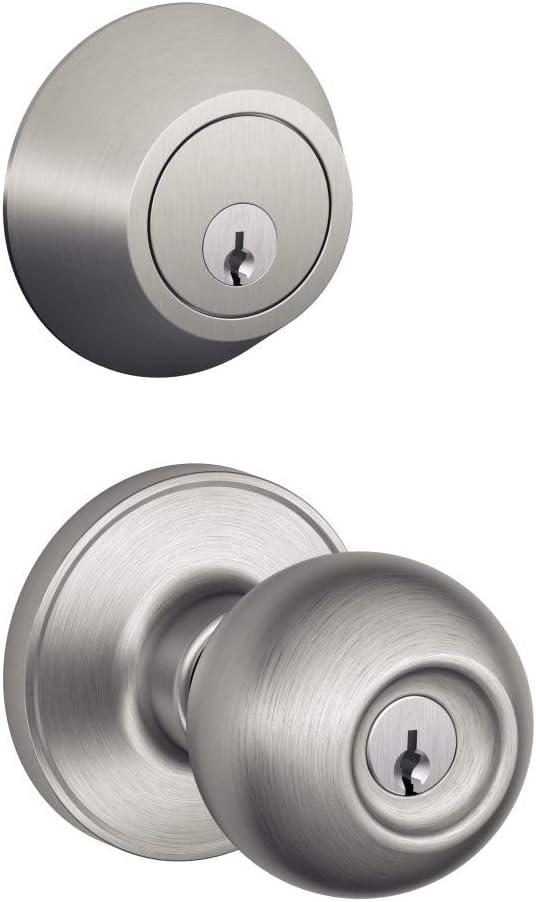 Single Cylinder Deadbolt and Keyed Entry Corona Knob in Satin Stainless Steel