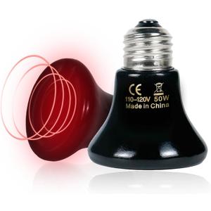 Non-Light Emitting, 24/7 Safe Heating: 50W Ceramic Heat Emitter (2-Pack) Reptile Heat Lamp for Terrariums, Brooders & Incubators. E26 for Turtle Lizard Bearded Dragon Snake Small Pets