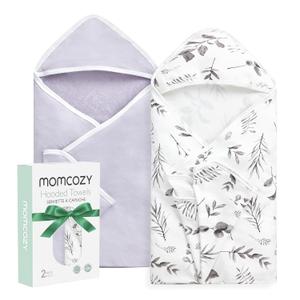 Momcozy Hooded Baby Towel, 2 Pack and Cotton Bath Towel with Hooded, Large 35 X 35 Inch, Baby Towel Set for Boy or Girl, Infant and Kid, Ink Wash Leaves