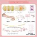70th Birthday Decorations Set for Women - Queen Crown, Sash, Card, Cake Topper & Candles, Rose Gold Happy Banner with Paper Honeycomb, Poms Fan, Streamers, Gift Kit70 & Fabulous Birthday Celebration