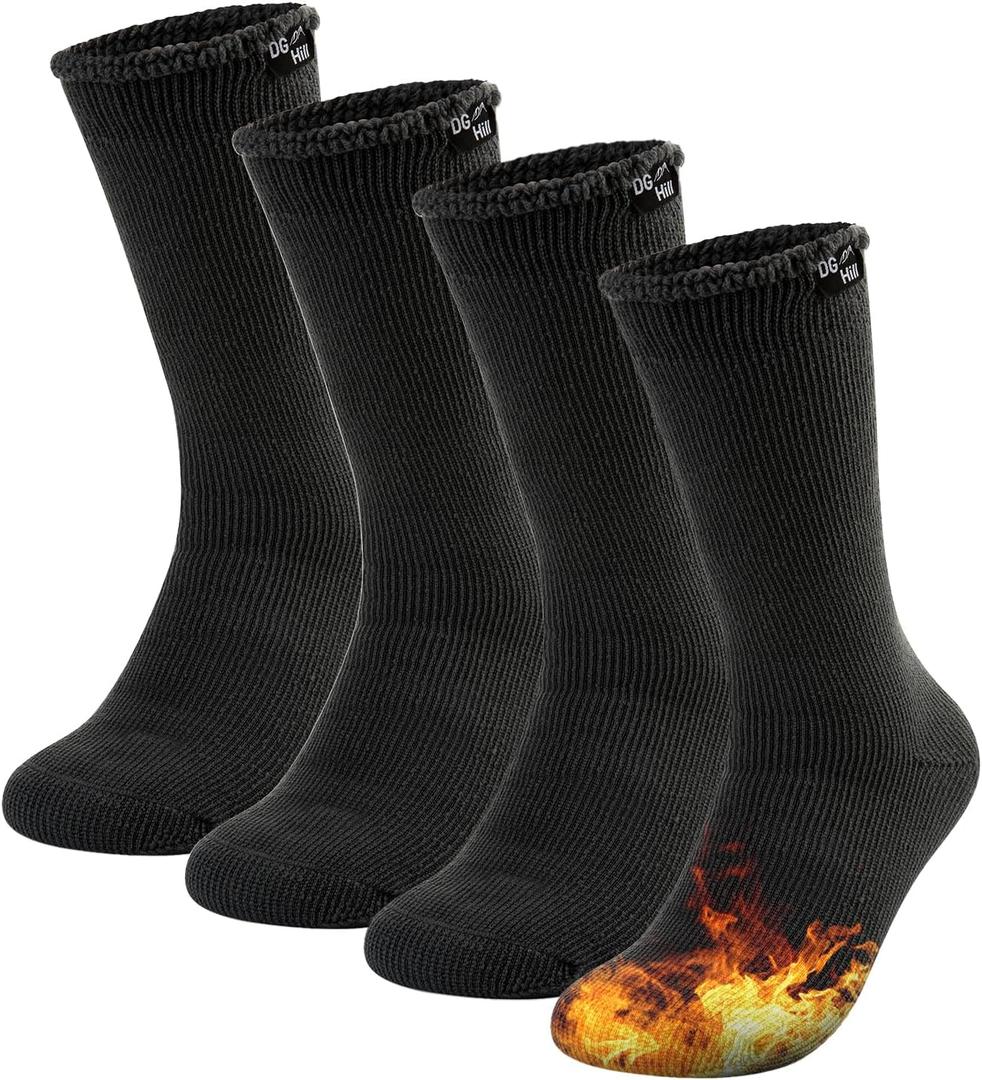 DG Hill Winter Thermal Socks - Warm Socks for Men Women Cold Weather Insulated Sock - Heated Socks Thick Snow Sock (Large, Black, 2 Pairs)
