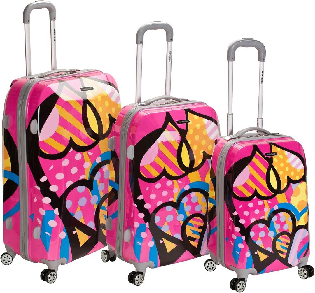 Rockland Vision Hardside Spinner Wheel Luggage, Pink, Multicolor, 3-Piece Set (20/24/28)