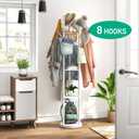 Rotary Coat Rack Stand with 8 Hooks, Bamboo Wood Coat Tree for Clothes/Bags/Hats, Large Coat Rack Freestanding for Entryway (White)