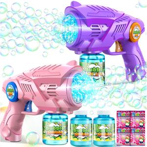 Bubble Gun Toys for Kids 4-8: Automatic Bubble Blaster with 2 Bottles Refill Solution - Bubble Gun for Toddlers 1-3, Summer Outdoor Toys for Easter Birthday Wedding Party Gift (Pink, Purple)