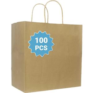 COGLARING 100Pcs Brown Gift Bags with Handles - 11x5.9x11 Inch Kraft Paper Bags for Parties, Weddings, Shopping, Grocery, Takeout & Retail - Bulk Brown Paper Gift Bags
