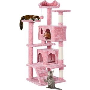 Yaheetech 54in Cat Tree Tower, Multi-Level Cat Tree for Indoor Cats with Scratching Posts, Dangling Balls Cat Play House, Pink