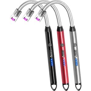 3 Pack Candle Lighter Electric Rechargeable Arc Windproof Lighters Flexible Neck Long Rotate 360 Plasma Lighter USB Flameless Lighters Candles Grill BBQ (Black+red+silver)