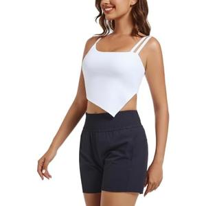 Nesyd Longline Sports Bras for Women Adjustable Workout Gym Fitness Yoga Padded Bra Crop Tank Tops with Built in Bras Camisole (White, L)
