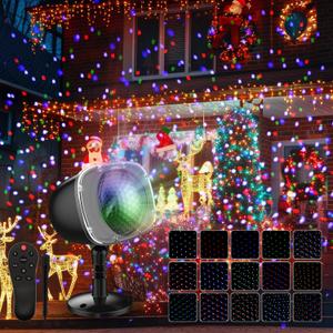 Christmas Snowfall Projector Lights Outdoor,15 Colors Holiday Rotating Falling Snow Projector with Remote Control,Waterproof Landscape Lights for Home Yard Garden Halloween Christmas Decor