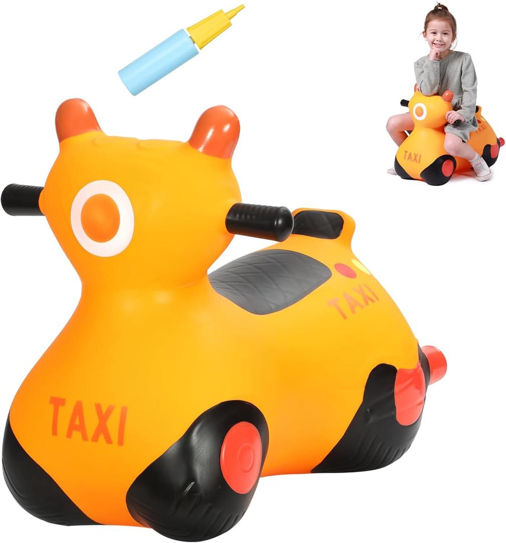 INPANY Kids Bouncy Car Hopper Toys, Toddlers Ride on Car, Inflatable Hopping Toys, Bouncing Buddies, Rubber Bouncer, Outdoor Indoor Birthday Gifts Toy for 2 3 4 Yr Girl Boy, Orange