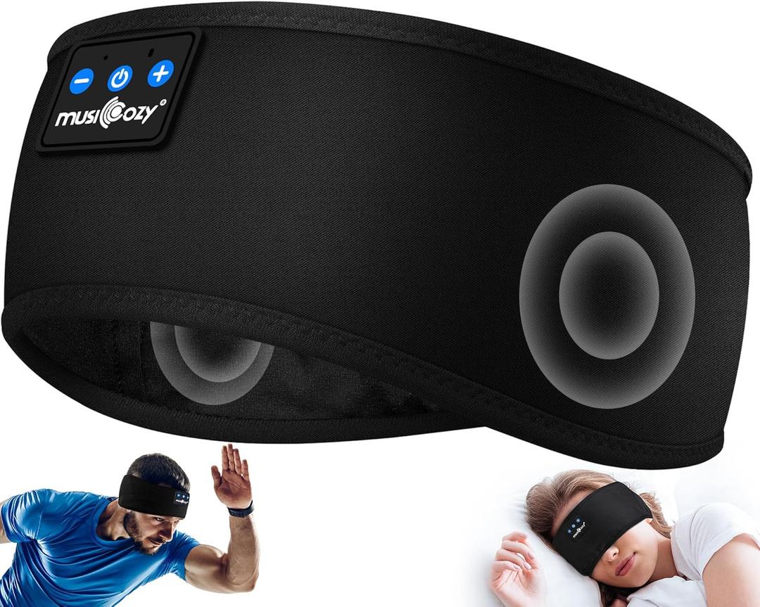 MUSICOZY Sleep Headphones Bluetooth 5.4 Headband, Sports Wireless Earphones Sweat Resistant Earbuds Sleeping Headphone with Ultra-Thin HD Stereo Speaker for Workout Running Cool Gadgets Unique Gifts (Black)