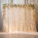 10ft x 8ft Champagne Backdrop Curtain with Lights String for Parties, Sheer Tulle Wedding Photo Backdrops Drapes for Baby Shower Birthday Party Decorations Background for Photography