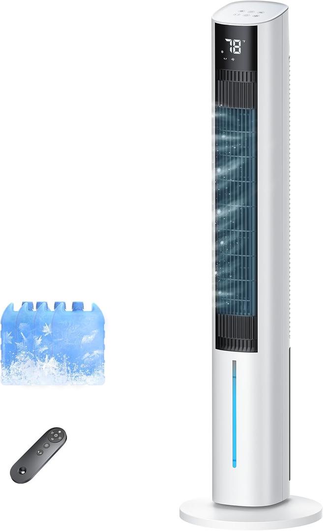 Windowless Portable Air Conditioner, 45.1" Evaporative Air Cooler w/1.06Gal Water Tank & 4 Ice Packs, 12H Timer, 60 Swing, No Hose No Window Needed, 3-IN-1 Quiet AC Unit for Bedroom
