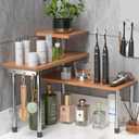 ZHWS Bathroom Counter Organizer Corner Countertop Shelf Adjustable 3 Tier Corner Shelf Kitchen Counter Organizer with 4 Metal Hooks for Bathroom Counter, Makeups, Dresser Table, Over Sink (16.9x16.9x15.3, Light Walnut)