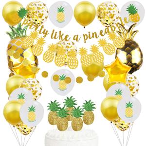 Gold Glitter Pineapple Party Decorations - Summer Pineapple Garland Banner, Latex & Foil Balloons, Cupcake Toppers for Bachelorette, Birthday, Luau Parties