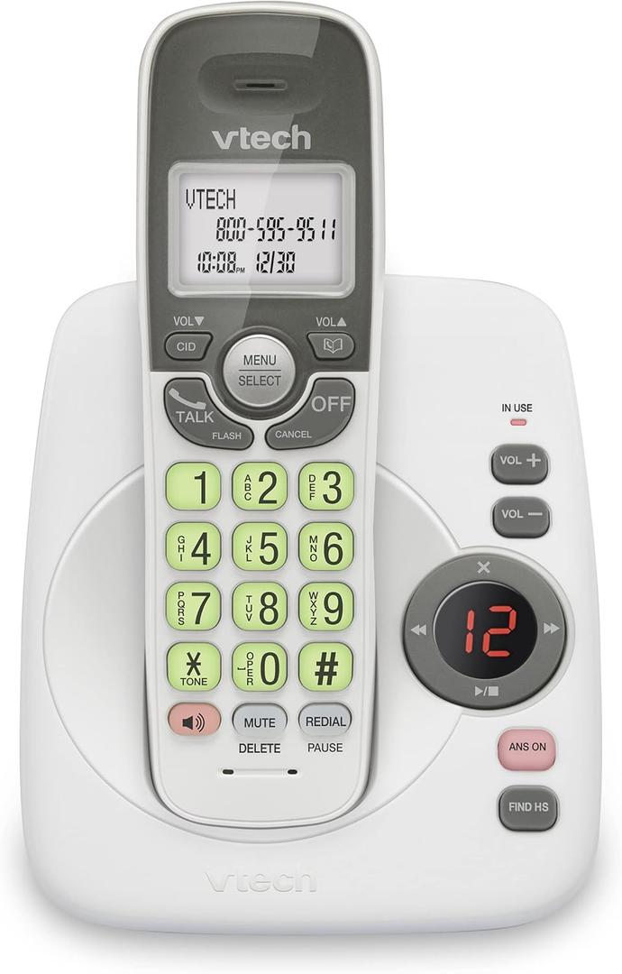 VTech VG134 DECT 6.0 Cordless Phone with Digital Answering System, Full-Duplex Speakerphone, Backlit Keypad & Display, Caller ID/Call Waiting (White)