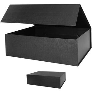 Upgrade 2PCS 13x9x4 Inch Black Hard Large Gift Box with Lid, Foldable Magnetic Gift Boxes, Groomsman Box Bridesmaid Proposal Box, Reusable Gift Boxes for Clothes