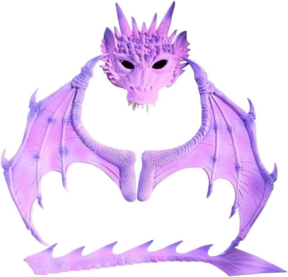 Halloween Dragon Wings Costume for Kids Boys - Dragon Cosplay Props with Wings, Tail, Mask for Halloween Mardi Gras (One Size, Purple)